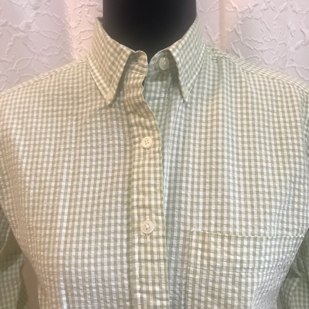 Land’s End Green checked seersucker shirt size small (6-8)